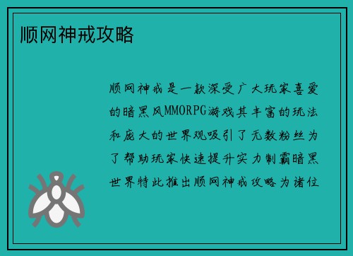 顺网神戒攻略
